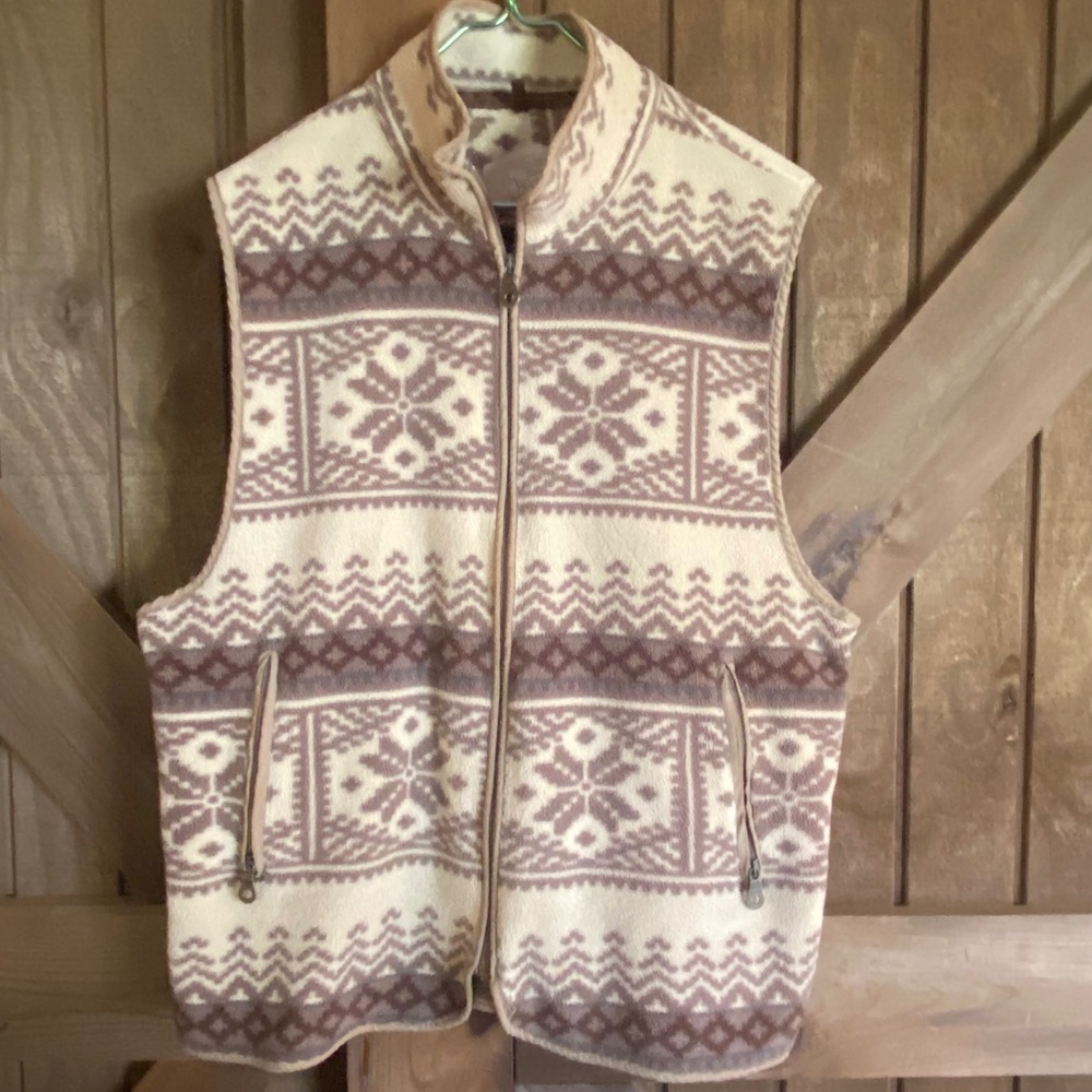 Woolrich Fleece Vest XL Neutral Snowflake Fair Isle Excellent Full Zip USA